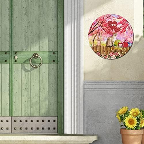 Тркалезен метален калај знак Денот на вineубените, миленичиња мачка и розови loveубовни балони гроздобер венец знак Декоративен паб паб знак потресен метален постер ?