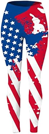 4-ти на  јули Хеланки За Жени Висок Половината Американски Знаме Хеланки Вежба Стомак Контрола Фитнес Спорт Активни Јога Панталони