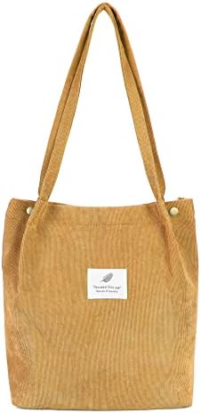 Zando Corduroy Tote Tote за жени девојки случајно платно торба торба за рамо за рамо за училишна работа ручек патувајќи шопинг