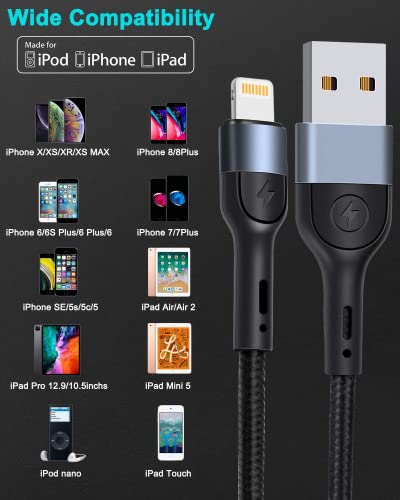 IPhone Charger 1FT [Apple MFI сертифициран], 3pack Брз полнач најлон плетенка молња кабел 1 нога, кабли за полнење на iPhone Метал