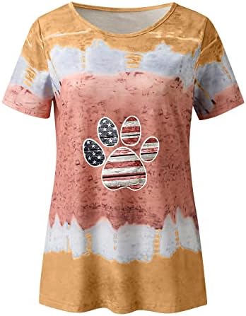 Патриотски кошули за жени во САД знаме летен краток ракав со кратки ракави V-вратоврска Tie-Dye Stars Loose Fit Comfy Holiday