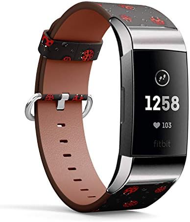 S -Type Заменски кожен каиш за печатење на ленти за печатење, компатибилни со Fitbit Charge 3 Watch Band - Ladybug и Rainpop