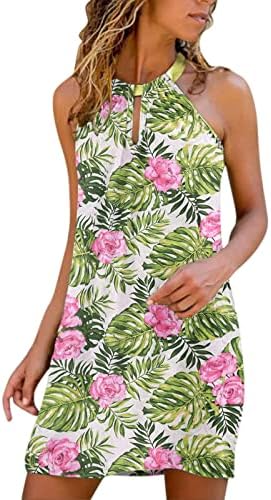 uikmnh дами лето директно цвеќе мини фустан без ракави женски фустан за капење опуштено вклопување фустан