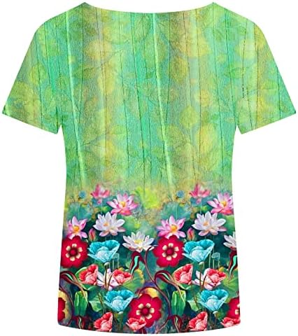 Маици за жени со кратки ракави со кратки ракави на вратот летни врвови гроздобер етнички маички лабави вклопуваат цветна блуза