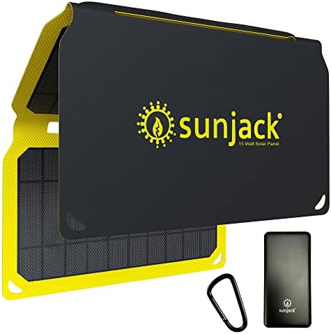 Sunjack 15 вати преклопен IP67 водоотпорен ETFE монокристален соларен панел + 10000mAh напојување со напојување со USB-A и USB-C за таблети за