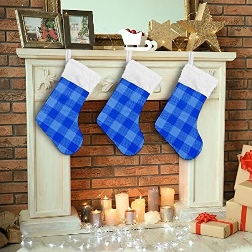 Божиќни чорапи сина карирана шема решетка Текстил бела плишана манжетна мерцеризирана кадифена семејна празник персонализиран голем декорација