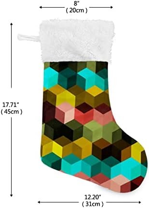 Божиќни чорапи саќе Хексагон геометриски бел плишани манжетни мерцеризирани кадифени семејни празници персонализиран голем порибување