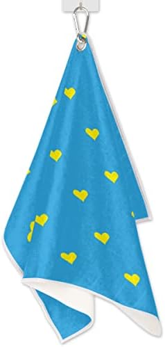 Образени со жолто срце, сина голф -пешкир за торби за голф со клип за мажи и жени додатоци за голф Смешни голф подароци за голфери за чистење