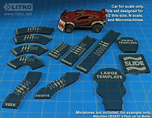 Шаблон на Litko Поставен компатибилен со Gaslands Miniatures Game | Сет од 12 | Движење и маневри | Свртете ги шаблоните | Ефект на областа | Проucирна бронза