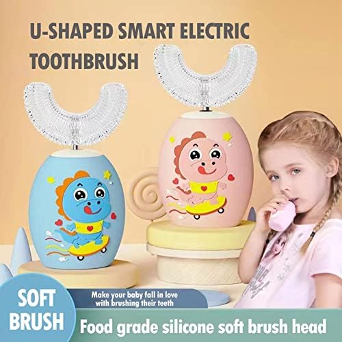 Rgdood Електрична четка за заби во форма, USB Recahrgable Autobrushes за деца за заби 6-12, четки за заби за автоматско заби со 2 четкање глави, 360 ° орално чистење, 6 паметни режими Autobrus