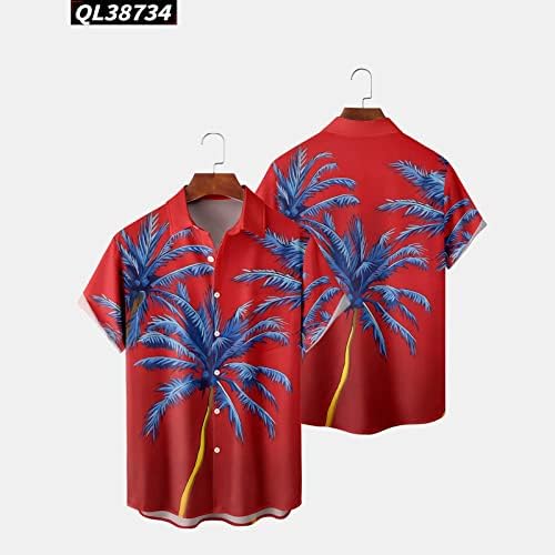 Кошули на Вабтум Алоха за мажи, машка гроздобер кошули за куглање лето редовно вклопување на врвот на хавајската обична печатена кошула