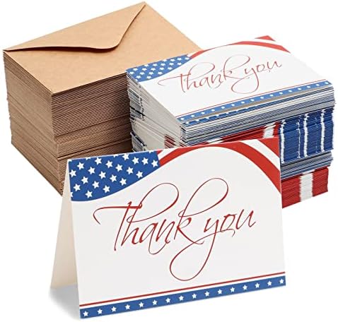 Пипило Прес 120 Пакет Патриотски Ви Благодариме Картички Со Коверти, Масовно Американско Знаме Белешки За Воени Ветерани, Меморијален