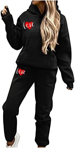 Cjhdym женски тренерки поставува в Valentубени хулани спортски панталони 2 парчиња костум со долги ракави, аспиратор на врвови на спортови за спортска облека со џемпент