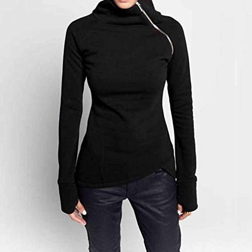 Fanteecy женски џемпери на џемпери, кукавички врат Тенок кошула цврста четвртина патент, лесен пуловер, врвови со долги ракави на долги ракави