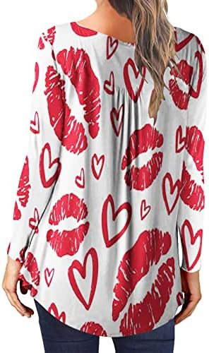 Денот на жените на вineубените врвови модни усни, срцева печатена кошула, фустана, случајна проточна блуза за хеланки пуловер