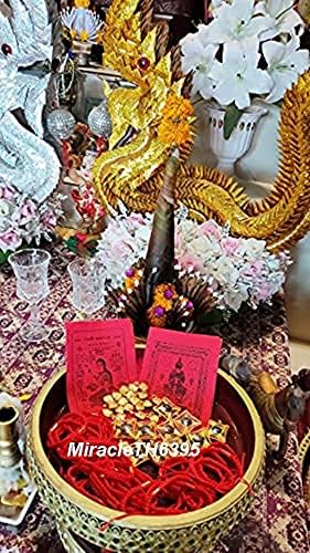Miracleth6395 амајлија тајландски златен лист yant 5 ред и махаут /pha yant wessuwan talisman ткаенина шарм шарм за богатство среќа пари
