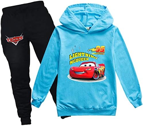 Максвиво детски автомобили Графички худи молња МекКвин пулвер врвови+џогирање пан-2 парчиња облека за тренерки на езерото сино
