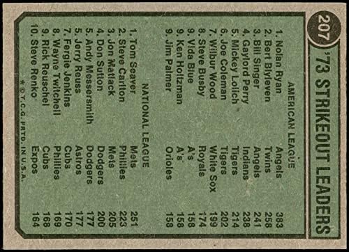 1974 Топс # 207 Лидери на штрајкови Нолан Рајан/Том Савер Ангели/Метс екс/МТ+ Ангели/Метс