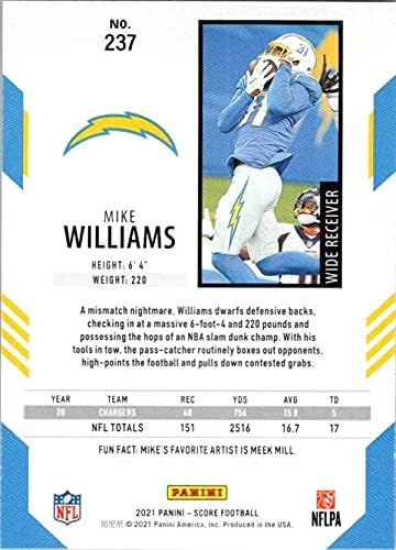 2021 Резултат 237 Мајк Вилијамс Лос Анџелес Полначи во НФЛ Фудбалска трговска картичка