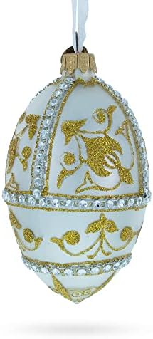 Накит златен лустер на сребро стакло јајце Божиќ украс 4 инчи