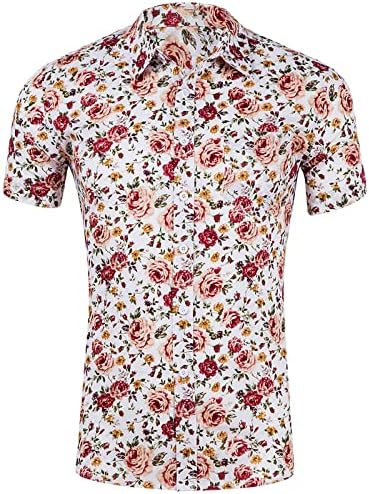 2023 година Нова кошула со топла плажа со кратки ракави за машки памук печатена хавајска кошула печатени цвеќиња случајни алоха