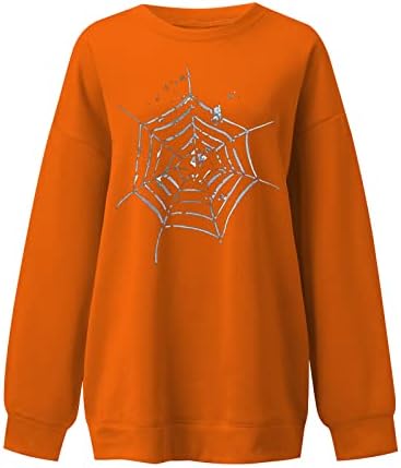 Женски џемпери за Ноќта на вештерките, женски обични кошули со долги ракави со пајачен графички пуловер тркалезен врат кошула лабави врвови