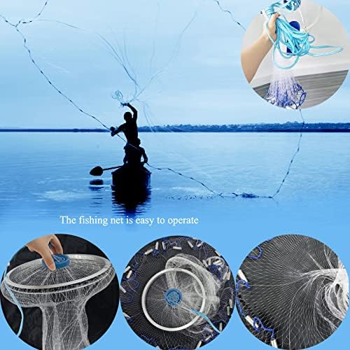 Lazywoman Cast Nets за риболов, мрежи за риболов за солена вода слатка вода 4/5/6/7/8 ft радиус, мамка стапици риби фрлаат мрежи за риболов со алуминиумски прстен, 3/8inch мрежа