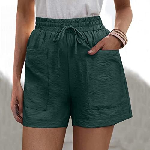 Ilугу женски обични летни панталони за влечење еластични половини удобни шорцеви со џебови дното на костимот за капење за жени