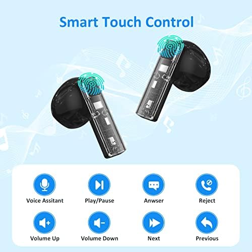 IOTTICKER Безжични ушни уши Bluetooth 5.3, безжични слушалки 22h Playtime, Hifi стерео слушалки со откажување на бучава од 4 микро