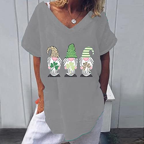 Три гноми маици за жени Свети Патрикс Ден маички секси секси б-врат со кратки ракави блузи плус големина врвови лето