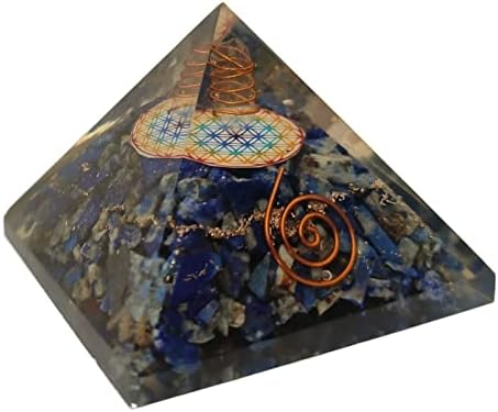 Sharvgun orgonite Pyramid Blue lapis lazuli камен цвет на животот оргон пирамида негативна заштита на енергија 65-70 mm, Etra голема пирамида со 4 кристали за заздравување, балансирање на ча