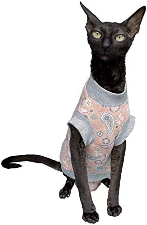 Маица за истегнување на памучна маица на мачката на Котомода без влакна, розова пајсли за мачка Сфинкс