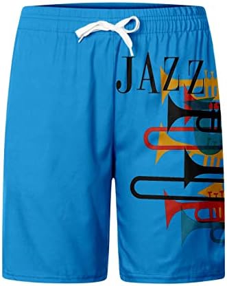 ZDOO Машки летни обични шорцеви џез музички печати хавајски плажа шорцеви атлетски трчања од табла шорцеви за одмор