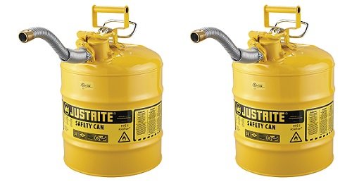 Justrite 7250230 Accuflow 5 галон, 11,75 OD x 17,50 h Галванизиран челик тип II жолт безбедносен конзерва со 1 флексибилен излив