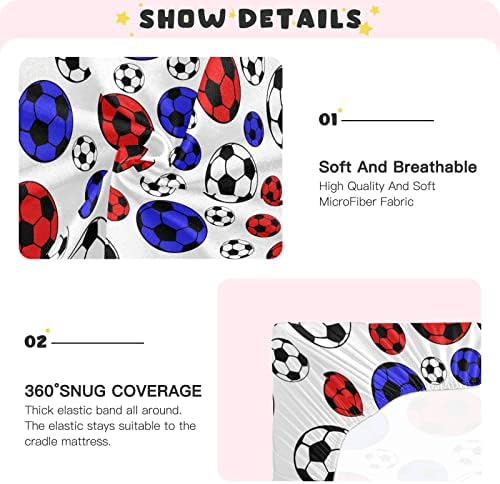 Umiriko Blue Red Football Pack n Play Baby Playard Playard Sheets, Mini Crib Sheet за момчиња девојчиња играч за играчи на