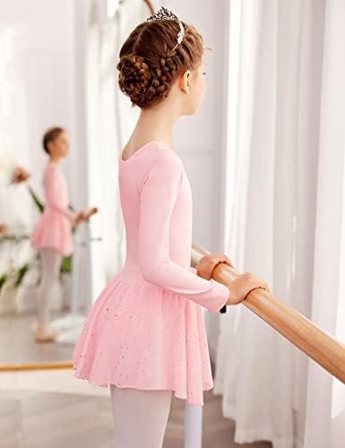 Девојки за девојчиња Аршинер Девојки со долг ракав Сјаен балетски танц фустан Туту здолниште со леотард