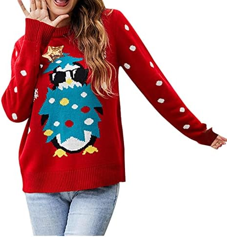 Badhub женски модни џемпери долги ракави врвови плус големина Божиќни кошули преголеми екипаж џемпери графички маички