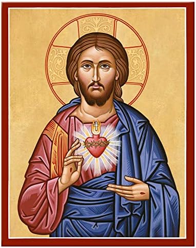 Манастирски икони Свето Срце На Исус Монтиран Плакета Икона Репродукција
