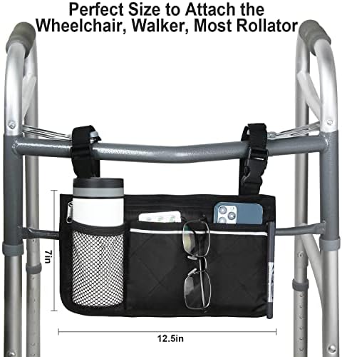 Торбичка За Потпирач За Раце За Странични Инвалидски колички Со Држач За Чаши и Рефлектирачка Лента, За Повеќето Инвалидски Колички, Пешаци или