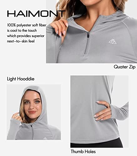 Haimont Sun кошули за жени со долги ракави UV Заштита за жени SPF Hoodie UPF 50+ Надворешно трчање кошула за дишење