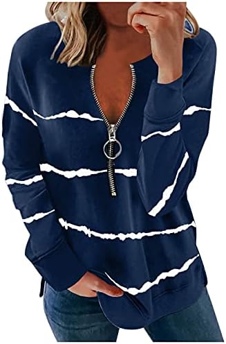 Women'sенски блок во боја, џемпер со долги ракави V вратот патент пулвер трендовски крпеница обични лабави вклопни блузи