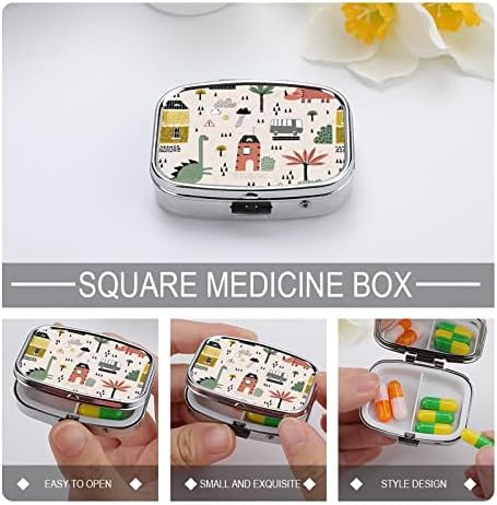 Пилула кутија диносауруси за таблета во форма на плоштад во форма на таблета, преносен пилум за витамин контејнер, организатор