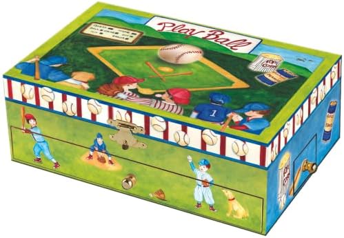 Enchantmints Детска бејзбол музичка бокс за богатство за момчиња- Музичка богатство кутија со 1 фиока за влечење- убава музичка