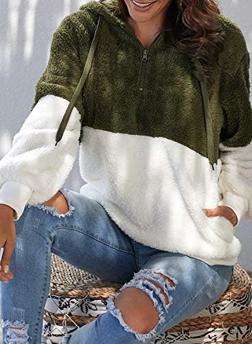 Neyouqe женски топол зимски долг ракав 1/4 поштеди на руно пуловер дуксери џемпери џемпери маички нејасни палта со џеб