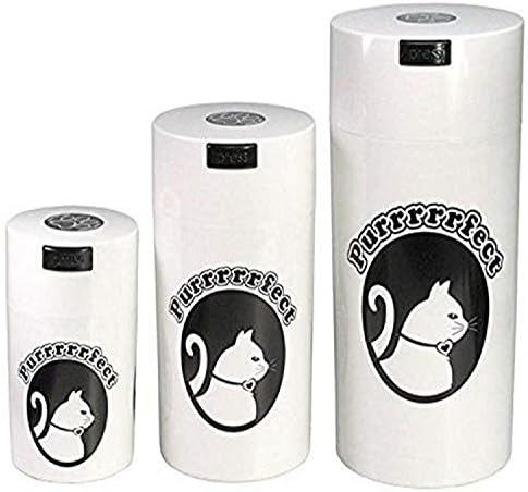 Pawvacs сет од 3 вакуум запечатени контејнери за складирање на храна за домашни миленици; Бела капа и тело/црна мачка