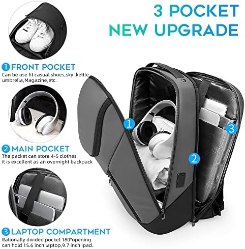Банг Бизнис паметен ранец водоотпорен водоотпорен вклопување 15,6 инчен лаптоп ранец со USB порта за полнење, траен ранец за патување