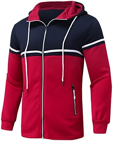 XZHDD MENS SLIM FIM FIT LOGN SNAEVE ZIP-UP FLEECE HOPIE BOLIE BLOCK BLOCK SWETSSHART со џебови Тенок вклопувачки врвен блуза за надворешна