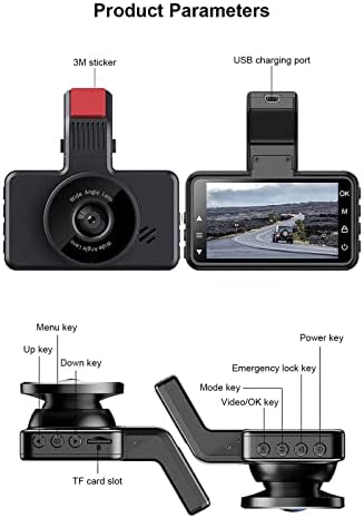 Цртичка Камера Напред И Назад, 3 Инчен Автомобил Камера Со Ноќно Гледање, 150 ° Широк Агол, IPS Екран, 1080p Fhd, Dashcams За Автомобили,