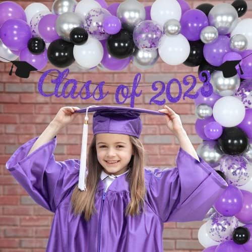 2023 Дипломирање Украси Виолетова Сребрена И Црна Балон Венец Лак Комплет Класа На 2023 Банер Број 2023 Балон за 2023 Дипломирање Партиски Материјали