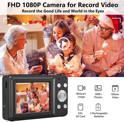 Дигитална камера со SD мемориска картичка Autofocus анти-тресење, 44MP 1080p Фотографија камера за деца тинејџери роденден, 16x зумирање